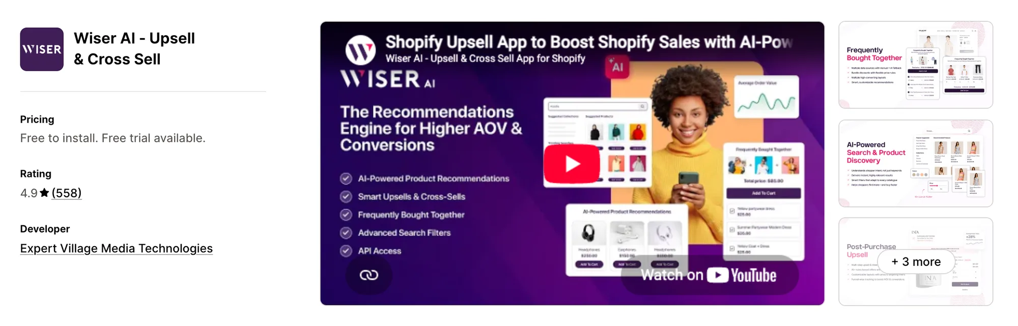 Wiser AI ‑ Upsell & Cross Sell on the Shopify App Store