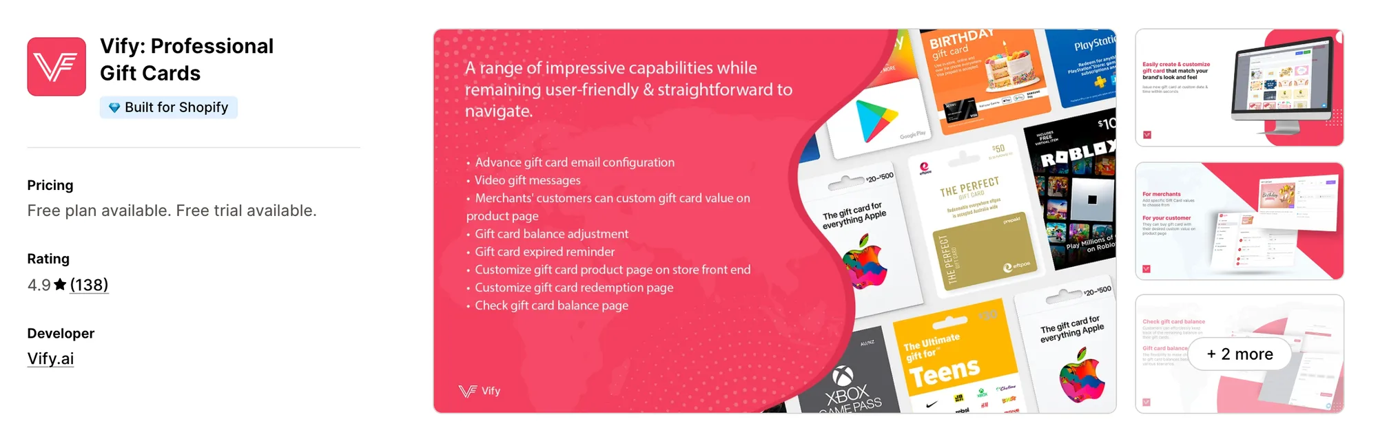 Vify: Professional Gift Cards on the Shopify App Store