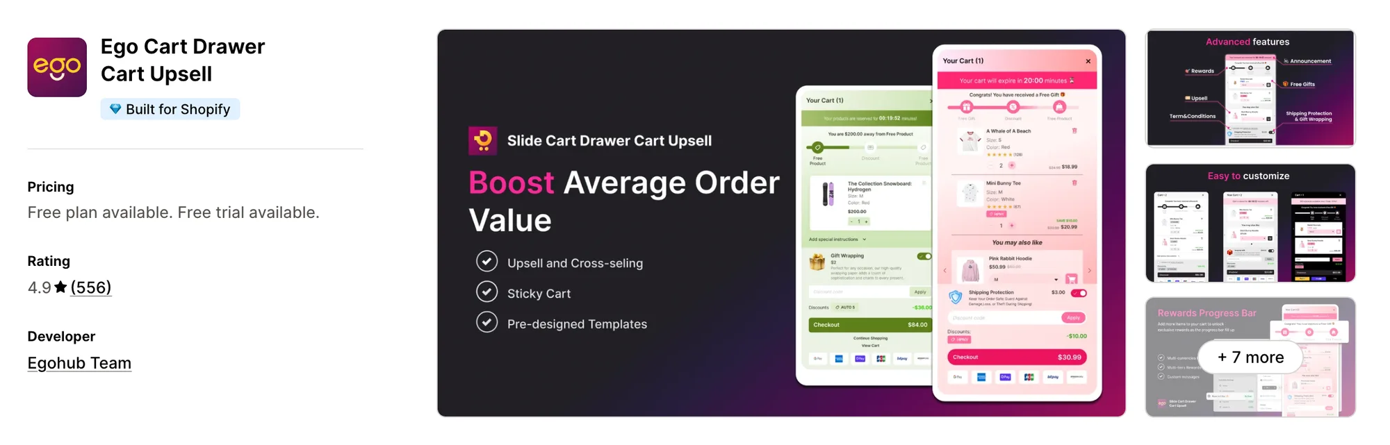 AOV.ai Cart Drawer Cart Upsell on the Shopify App Store