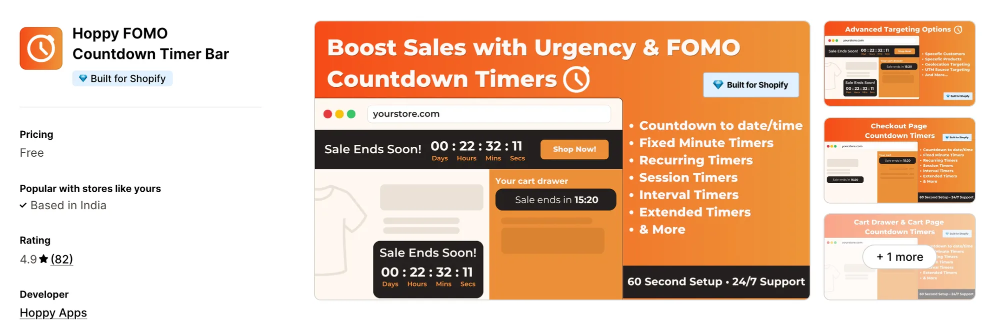 Hoppy FOMO Countdown Timer Bar on the Shopify App Store
