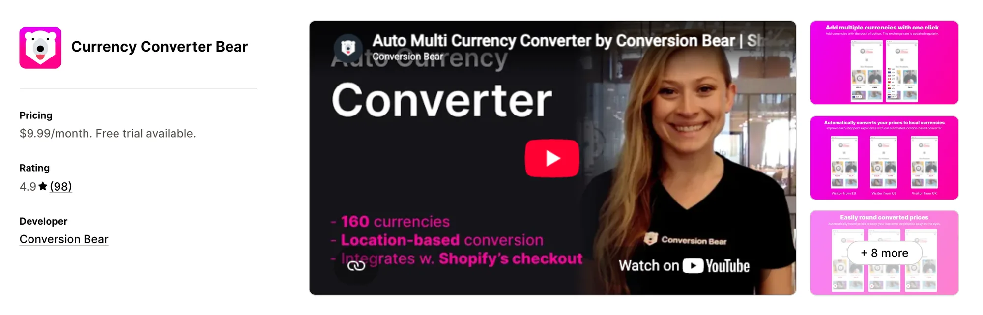 Currency Converter Bear on the Shopify App Store