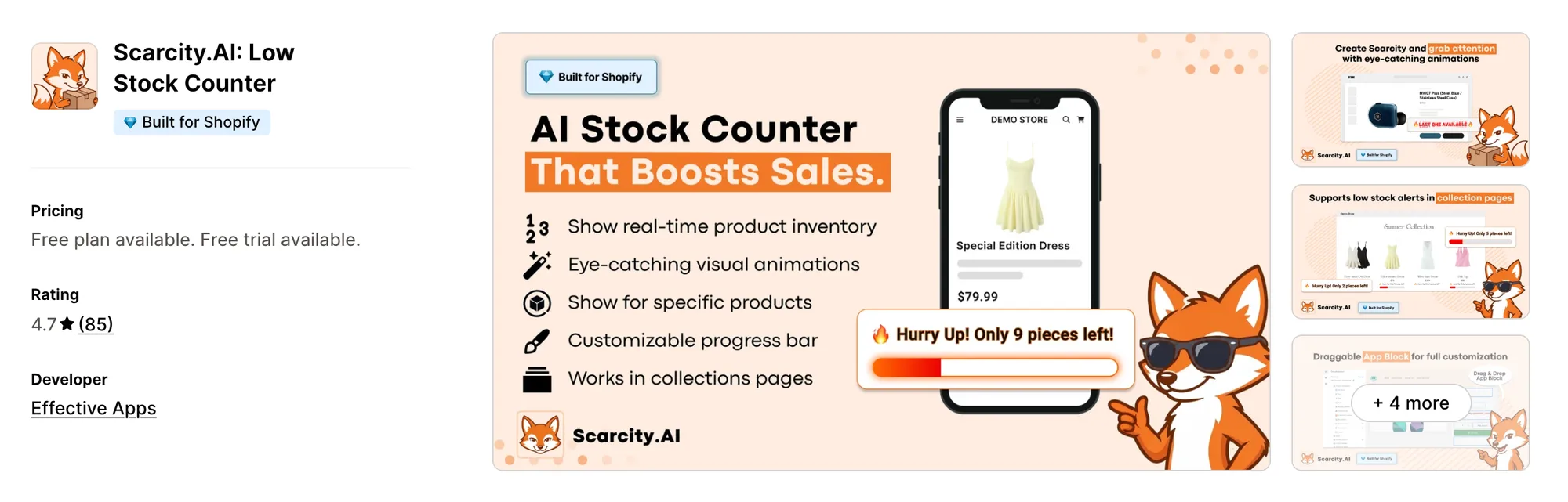 Scarcity.AI: Low Stock Counter on the Shopify App Store