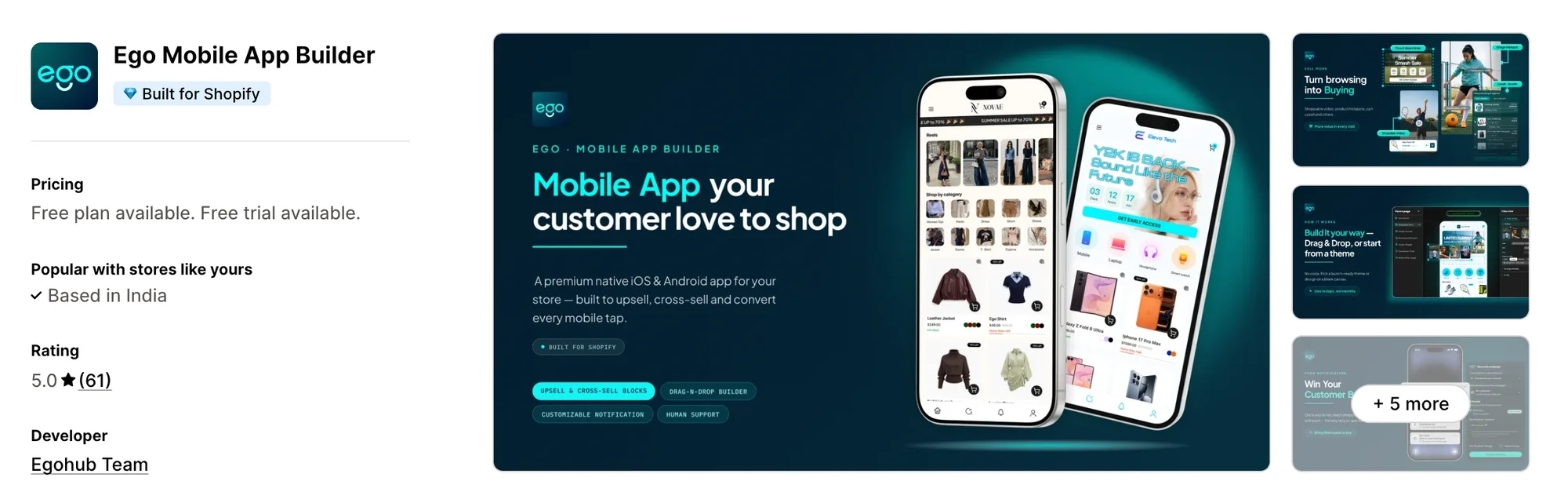 Ego Mobile App Builder on the Shopify App Store