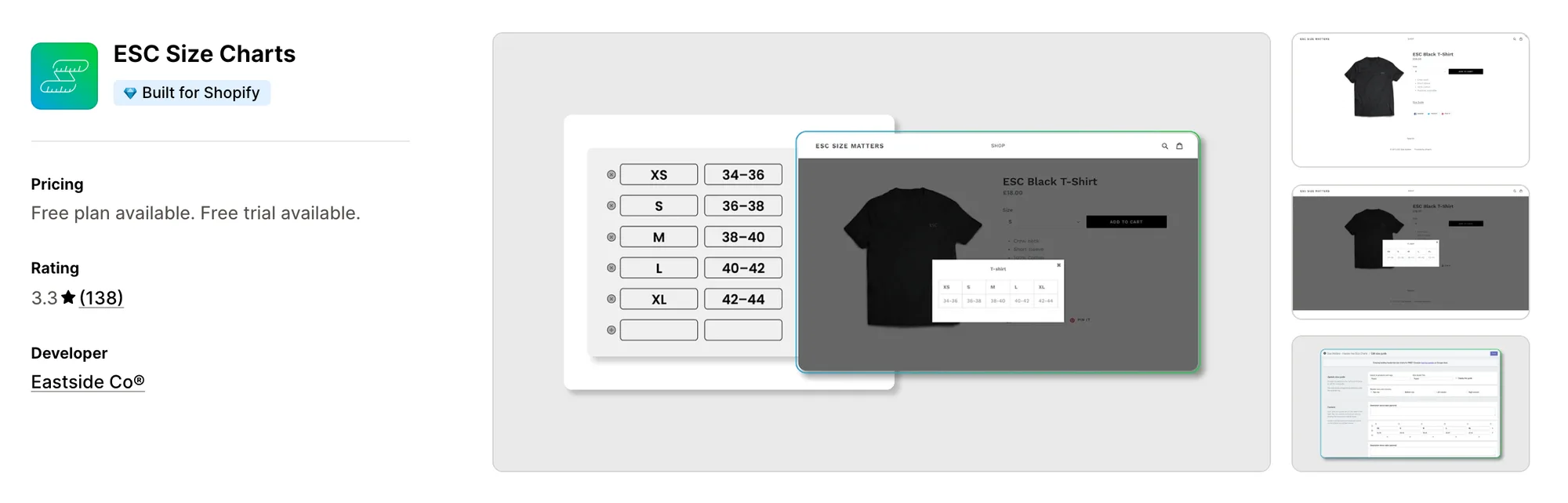 ESC Size Charts on the Shopify App Store