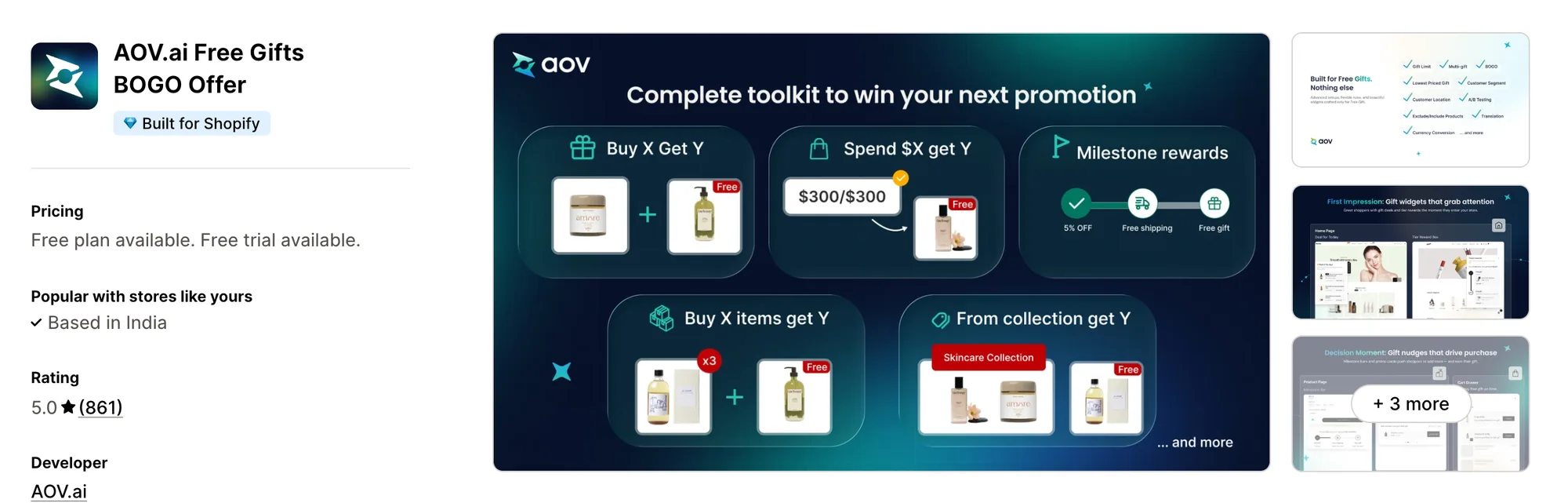 AOV.ai Free Gifts BOGO Offer on the Shopify App Store