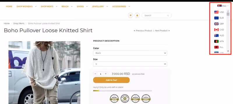 eCommerce user experience best practices - vitals currency converter
