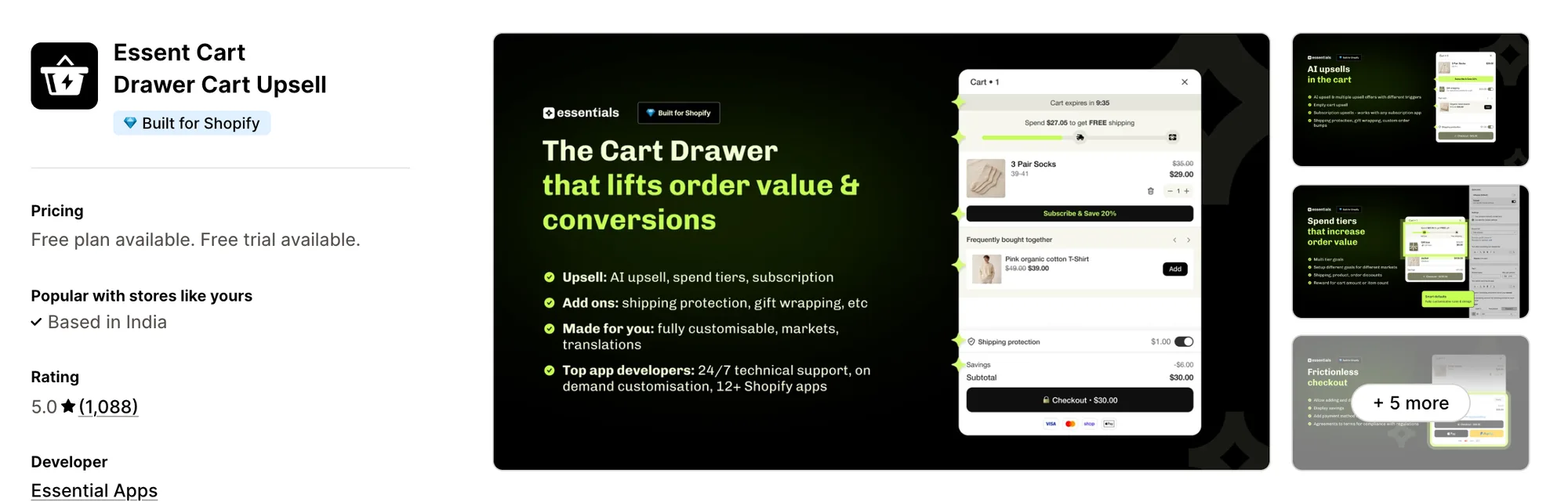 Essent Cart Drawer Cart Upsell on the Shopify App Store