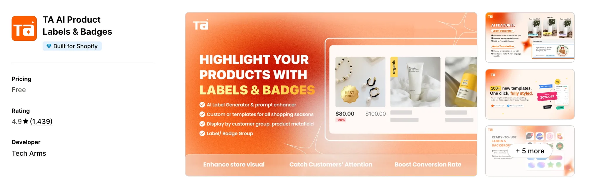 TA AI Product Labels & Badges on the Shopify App Store