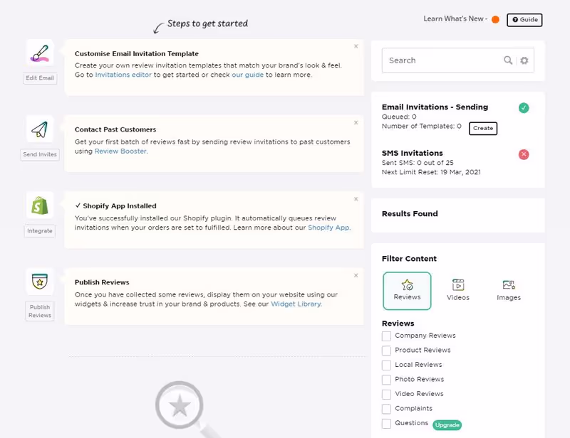 Reviews.io onboarding experience
