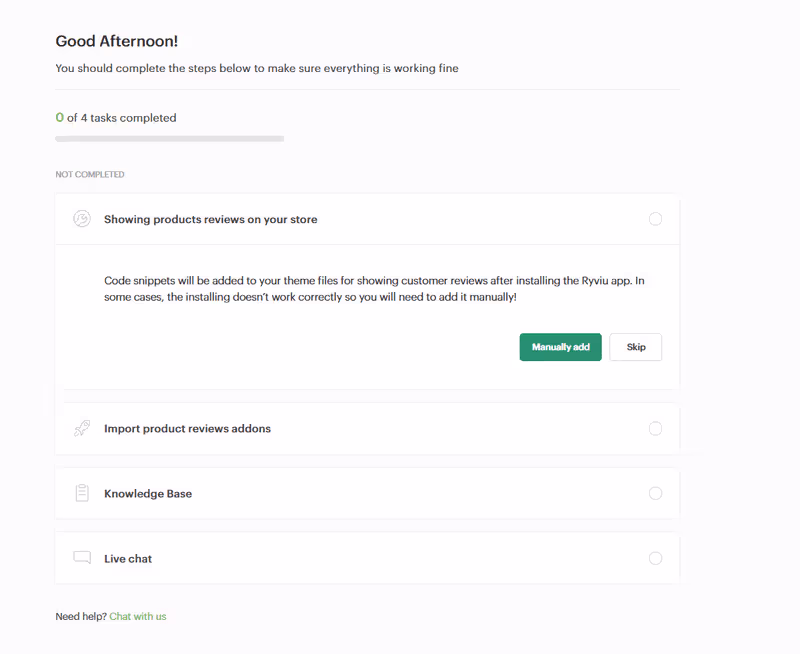 Ryviu welcome page