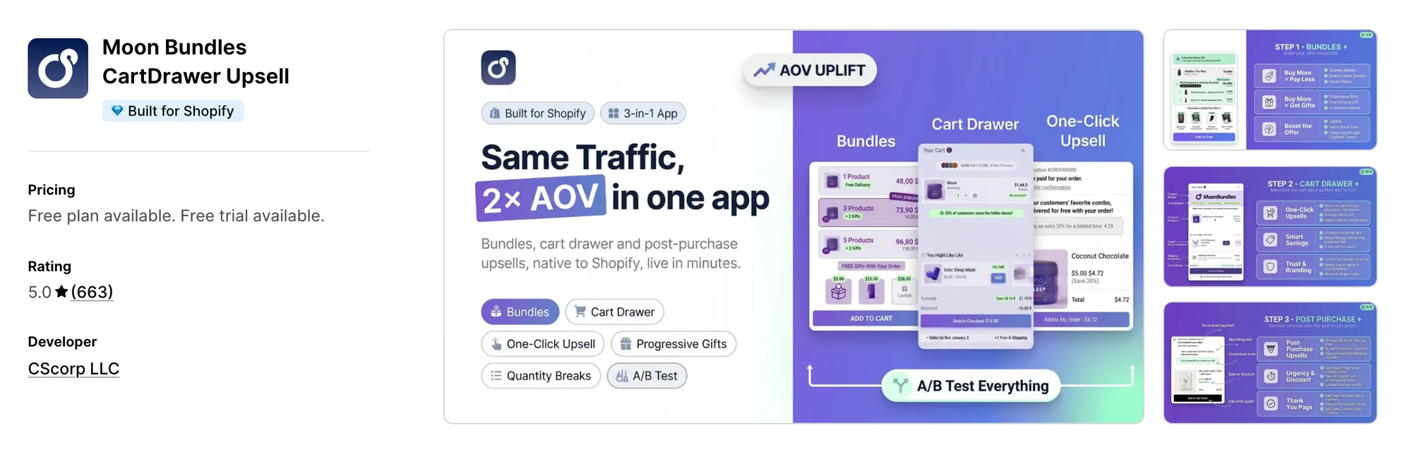 Moon Bundles CartDrawer Upsell on the Shopify App Store