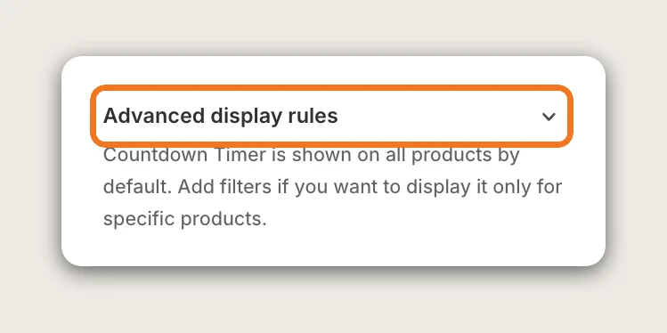 Vitals Countdown Timer Advanced display rules card header highlighted
