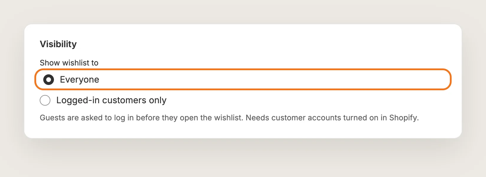 Vitals Visibility card with Show wishlist to set to Everyone