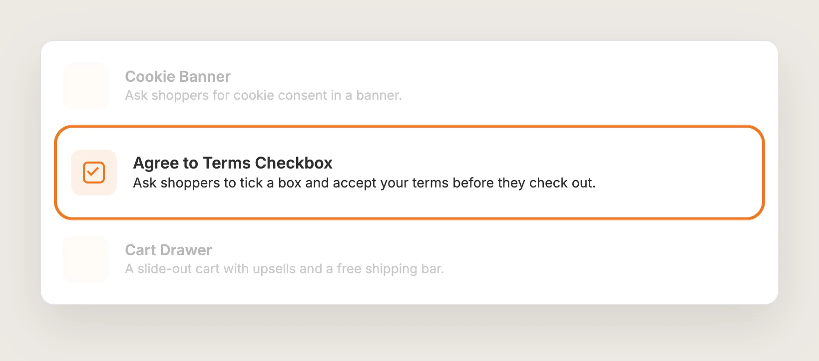 Vitals apps list with the Agree to Terms Checkbox row highlighted