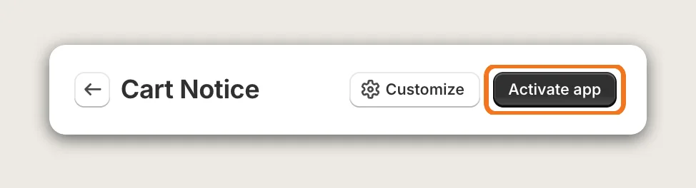 Vitals Cart Notice page header with the Activate app button highlighted