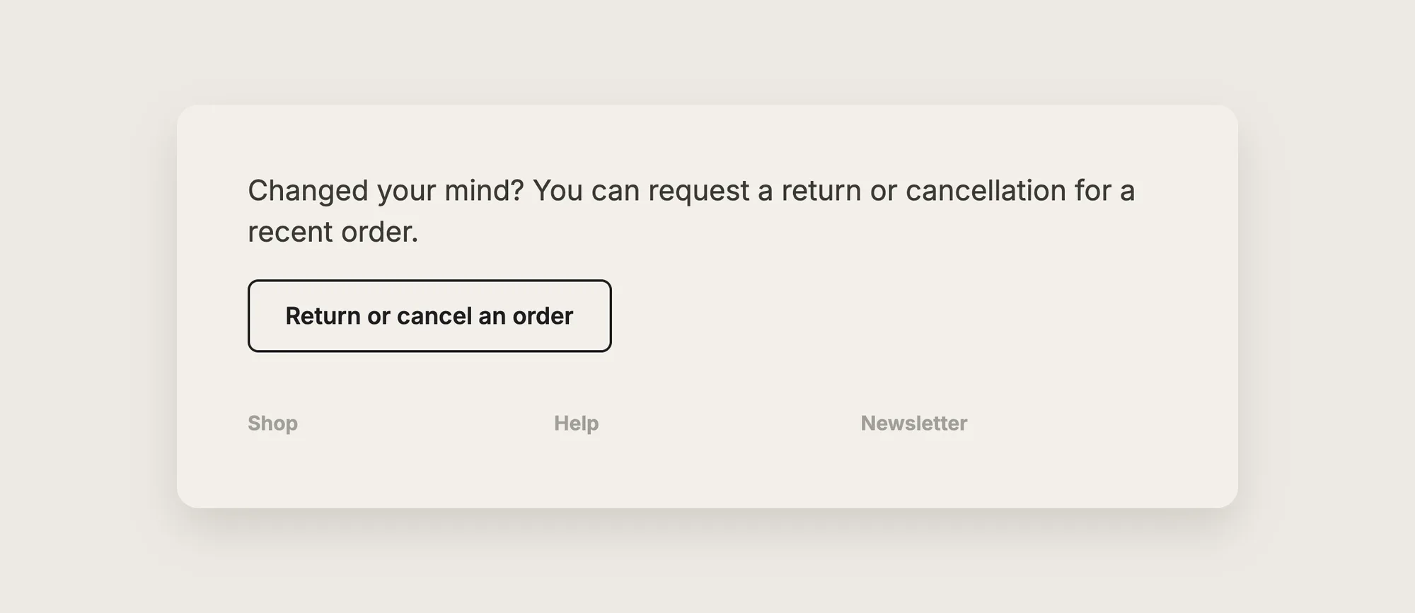 Close-up of an EU withdrawal button with the line "Changed your mind? You can request a return or cancellation for a recent order." above a Return or cancel an order button