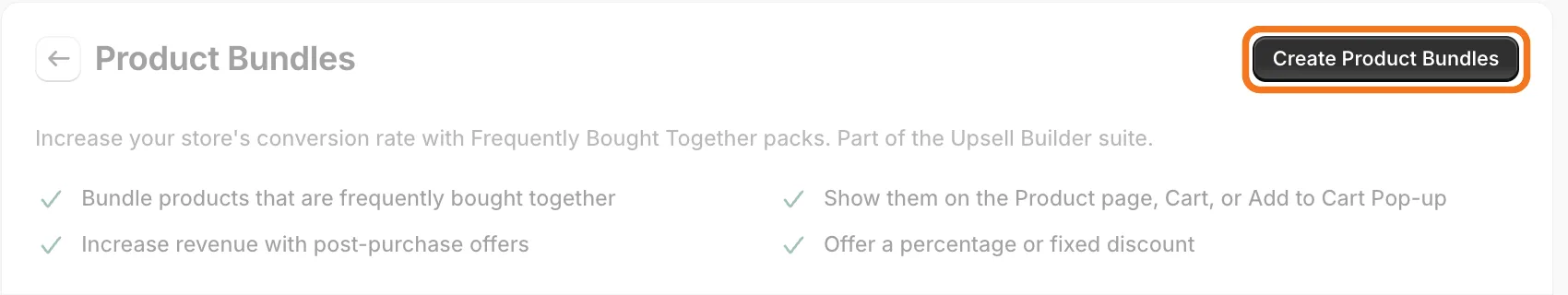 Vitals Product Bundles app page with the Create Product Bundles button highlighted