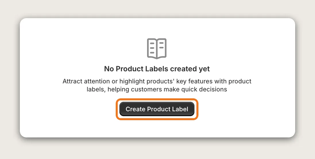 Vitals Product Labels page with No Product Labels created yet and the Create Product Label button highlighted