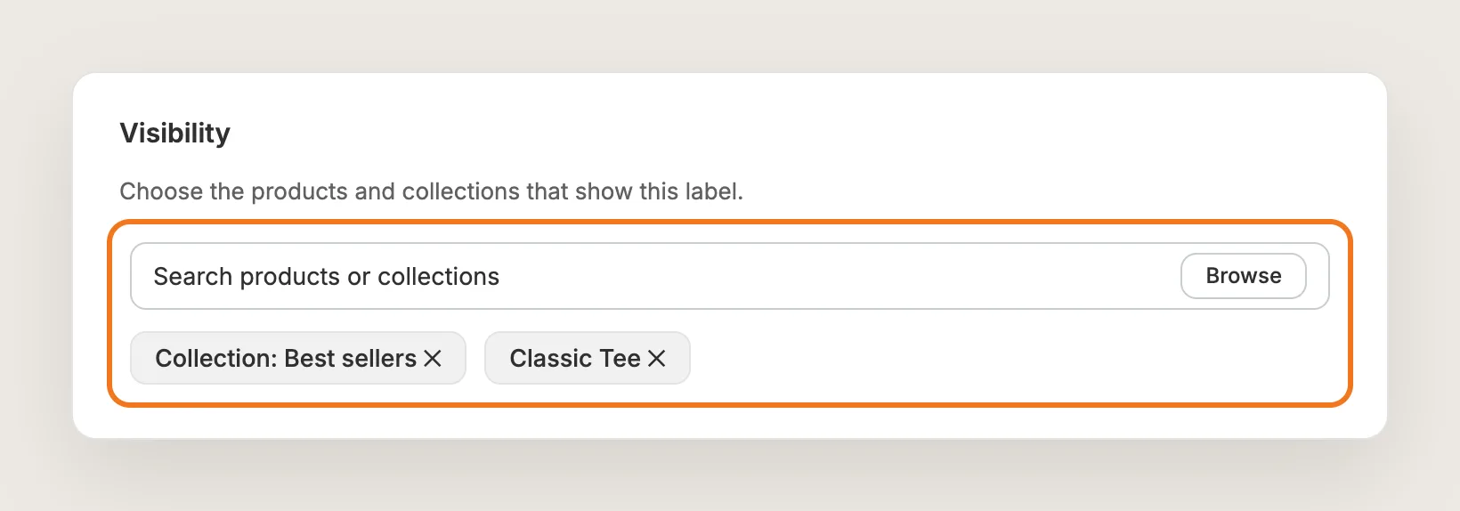Visibility card with a Best sellers collection and the Classic Tee product selected