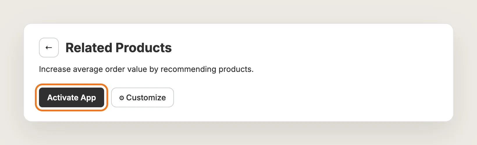 Vitals Related Products app page with the Activate App button highlighted next to Customize