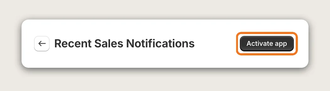 Recent Sales Notifications page header with the Activate app button highlighted