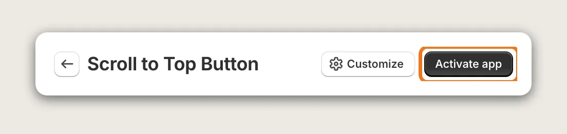 Vitals Scroll to Top Button page header with the Activate app button highlighted