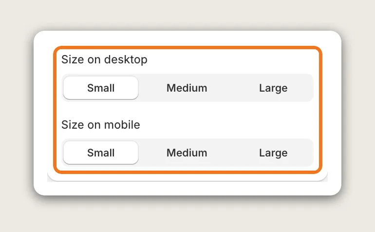Vitals Scroll to Top Button Settings card with Size on desktop and Size on mobile highlighted, both set to Small