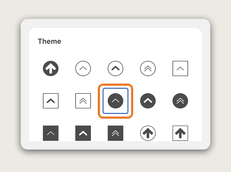Vitals Scroll to Top Button Theme card with the button styles and the eighth style selected and highlighted