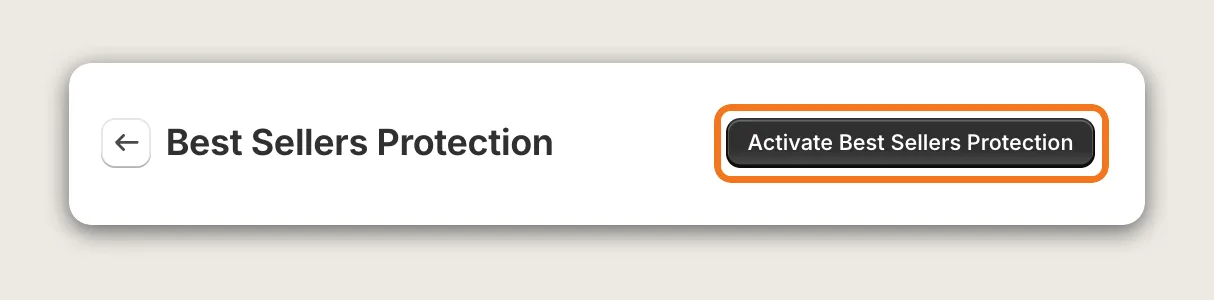 Best Sellers Protection page header with the Activate Best Sellers Protection button highlighted