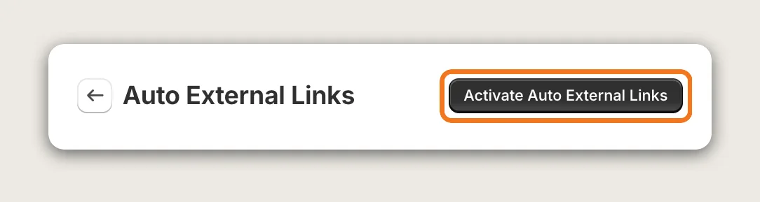 Auto External Links page header with the Activate Auto External Links button highlighted
