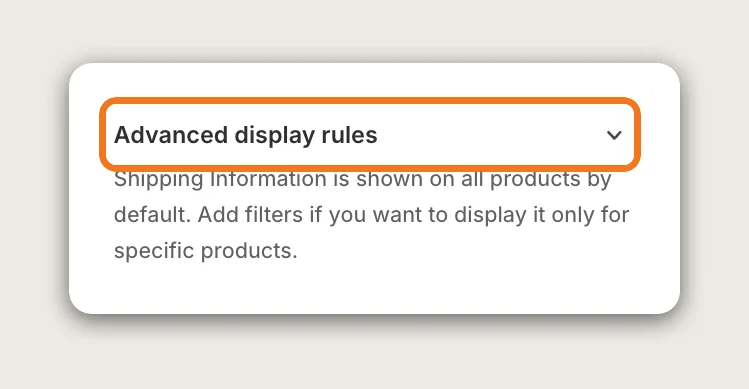 Vitals Shipping Information Advanced display rules card header highlighted