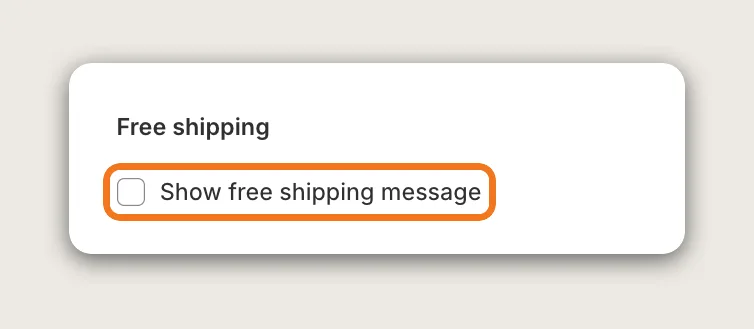 Vitals Shipping Information Free shipping card with the Show free shipping message checkbox highlighted