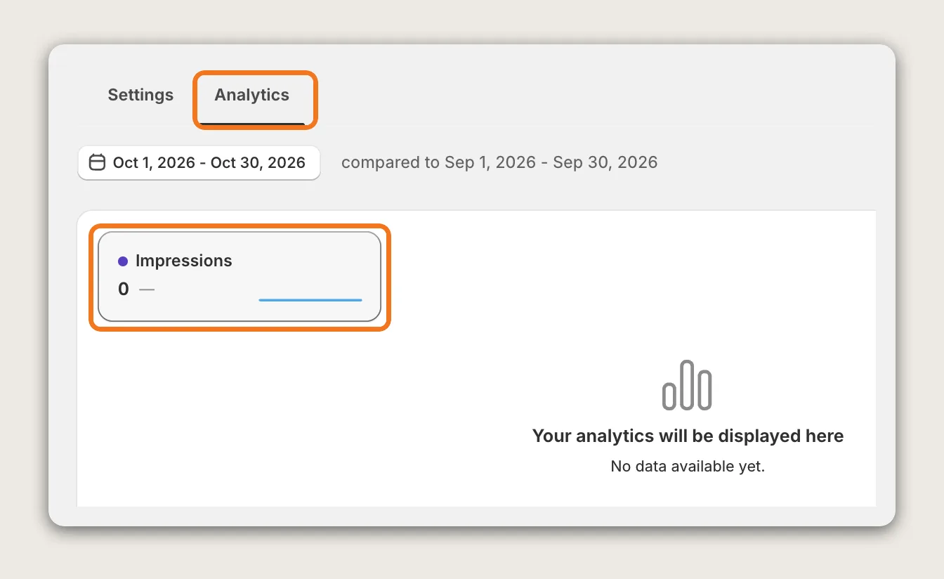 Vitals Stock Scarcity Analytics tab with the Analytics tab and the Impressions card highlighted