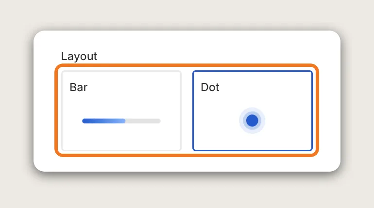 Vitals Stock Scarcity Layout setting with the Bar and Dot options highlighted and Dot selected