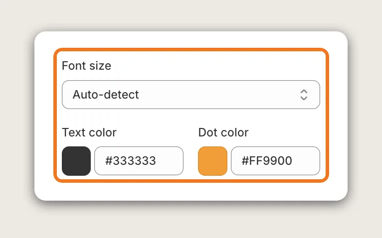 Vitals Stock Scarcity settings with Font size, Text color and Dot color highlighted