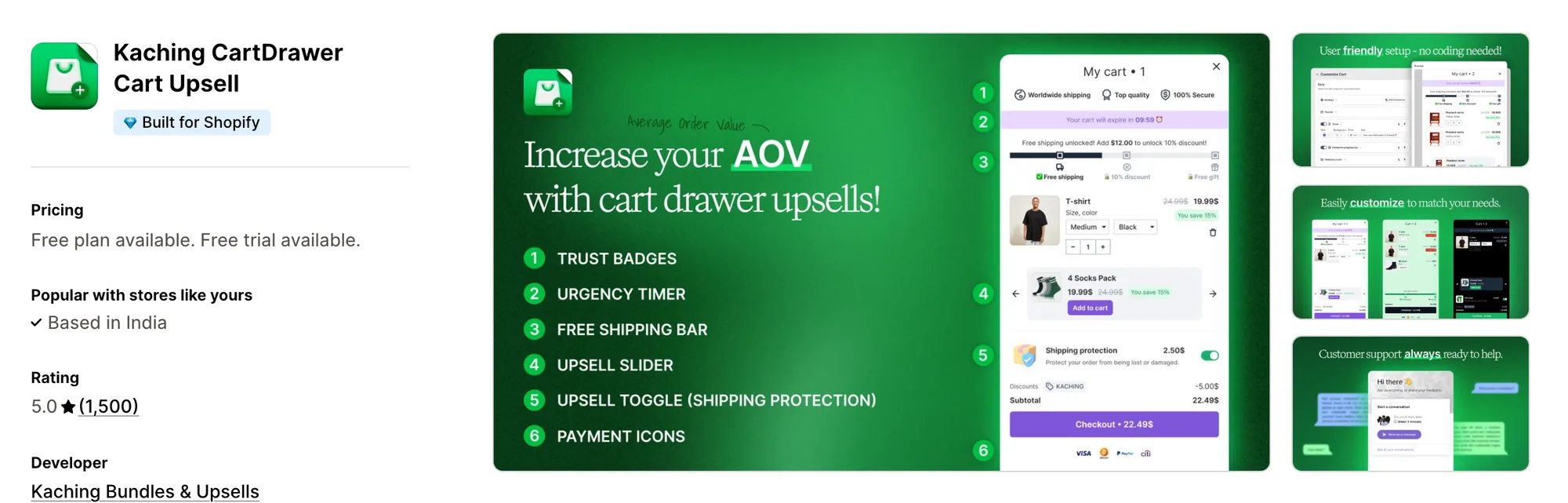 Kaching CartDrawer Cart Upsell on the Shopify App Store