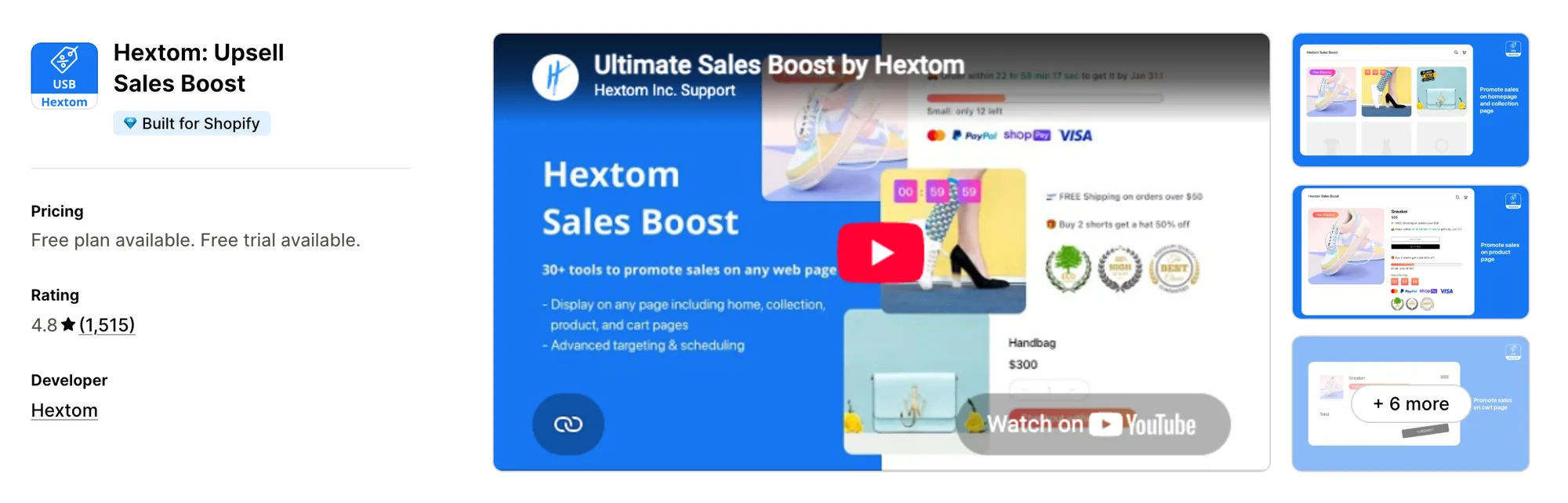 Hextom: Upsell Sales Boost on the Shopify App Store