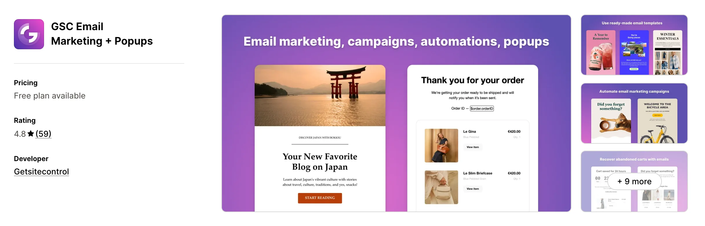 GSC Email Marketing + Popups on the Shopify App Store