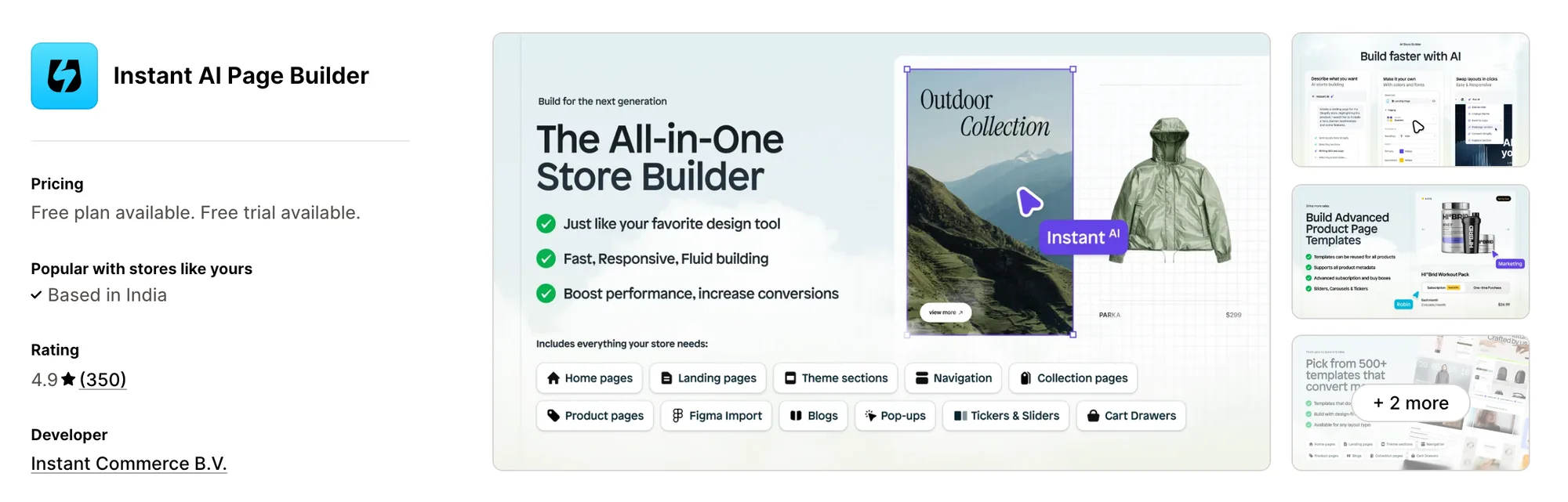 Instant AI Page Builder on the Shopify App Store
