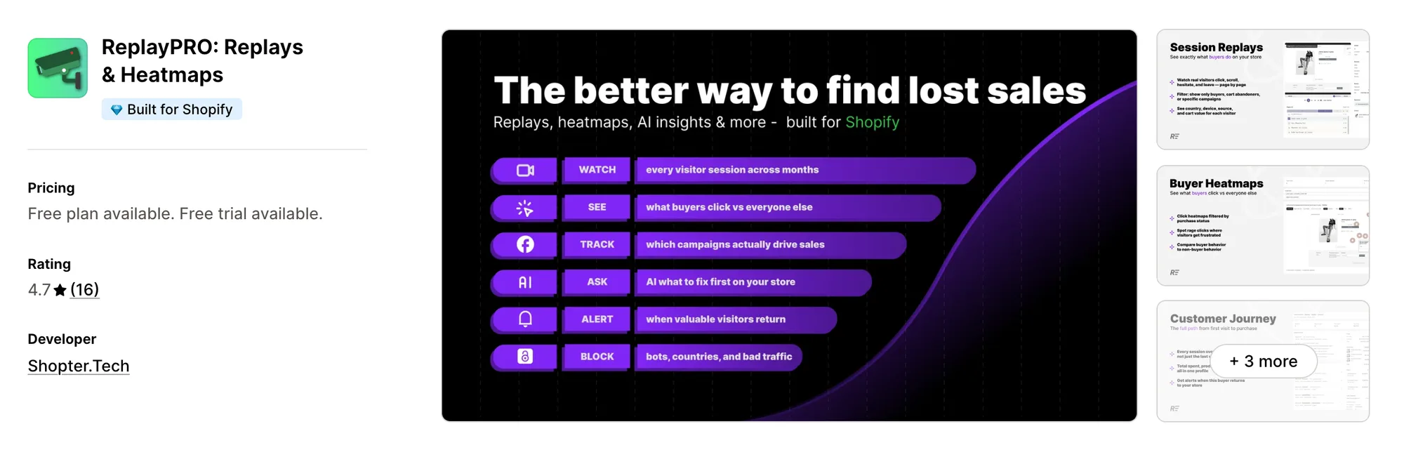 ReplayPRO: Replays & Heatmaps on the Shopify App Store