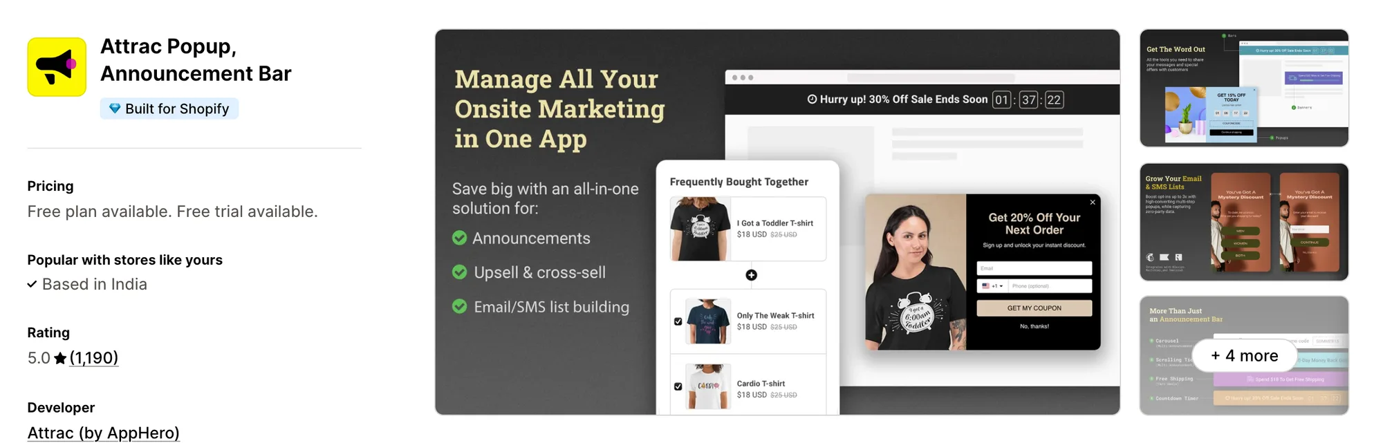Attrac Popup, Announcement Bar on the Shopify App Store
