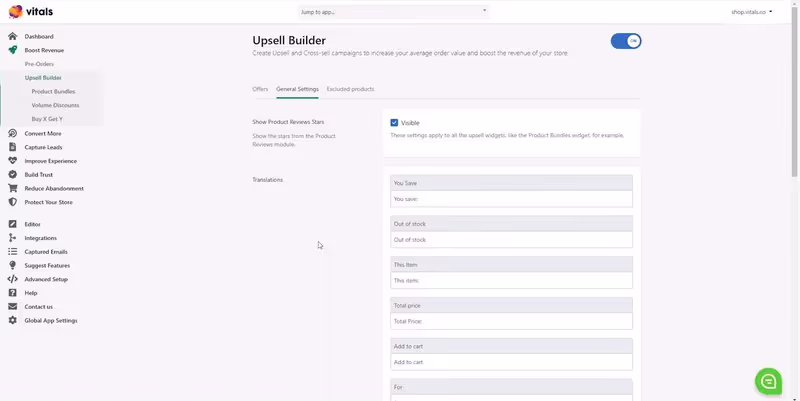 vitals upsell builder