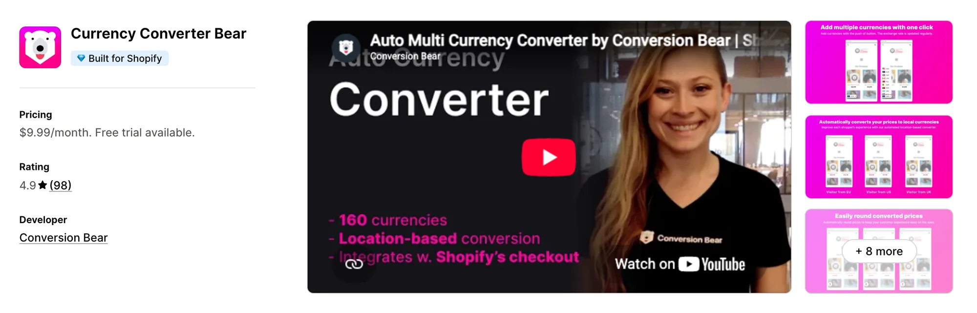 Currency Converter Bear on the Shopify App Store