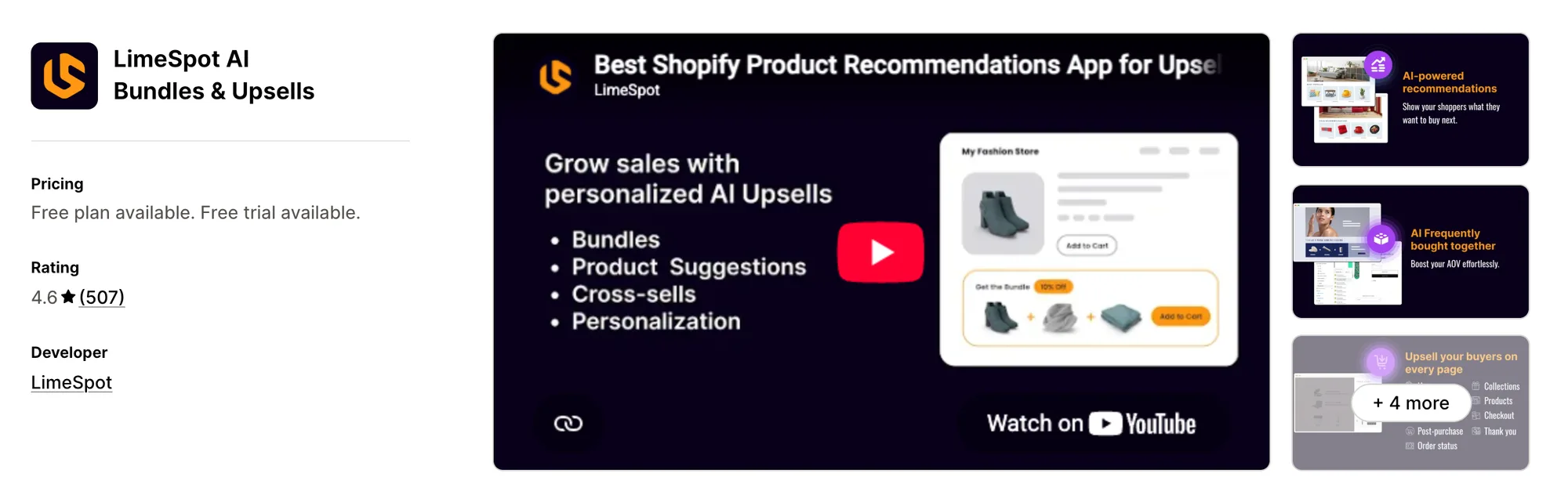 LimeSpot AI Bundles & Upsells on the Shopify App Store