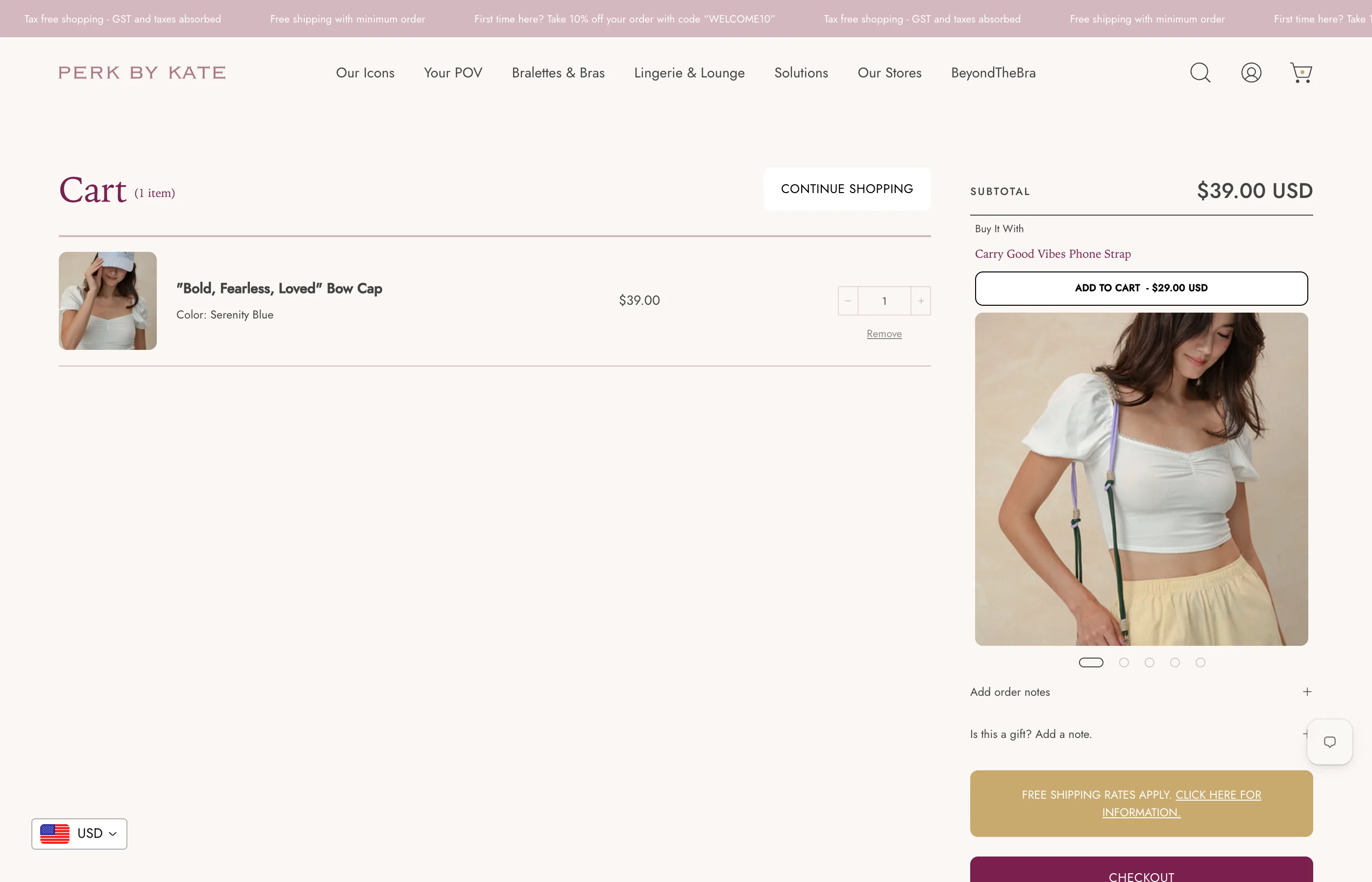 The cart on perkbykate.com